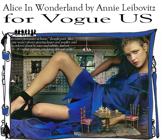 by photographer superstar Annie Leibovitz with model Natalia Vodianova for Vogue US December 2003 blue wonderland by photographer annie leibovitz with model natalia vodianova for vogue US december 2003