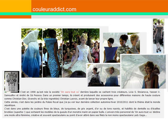 couleur addict carolinedaily carolinedaily 2010 Collection on aura tout vu Couture winter 2010  2011