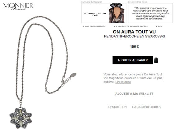 Pendantif broche On Aura Tout Vu Magnifique collier en Swarovski un jour sublime broche le lendemain. Pendantif broche On Aura Tout Vu Magnifique collier en Swarovski un jour sublime broche le lendemain.