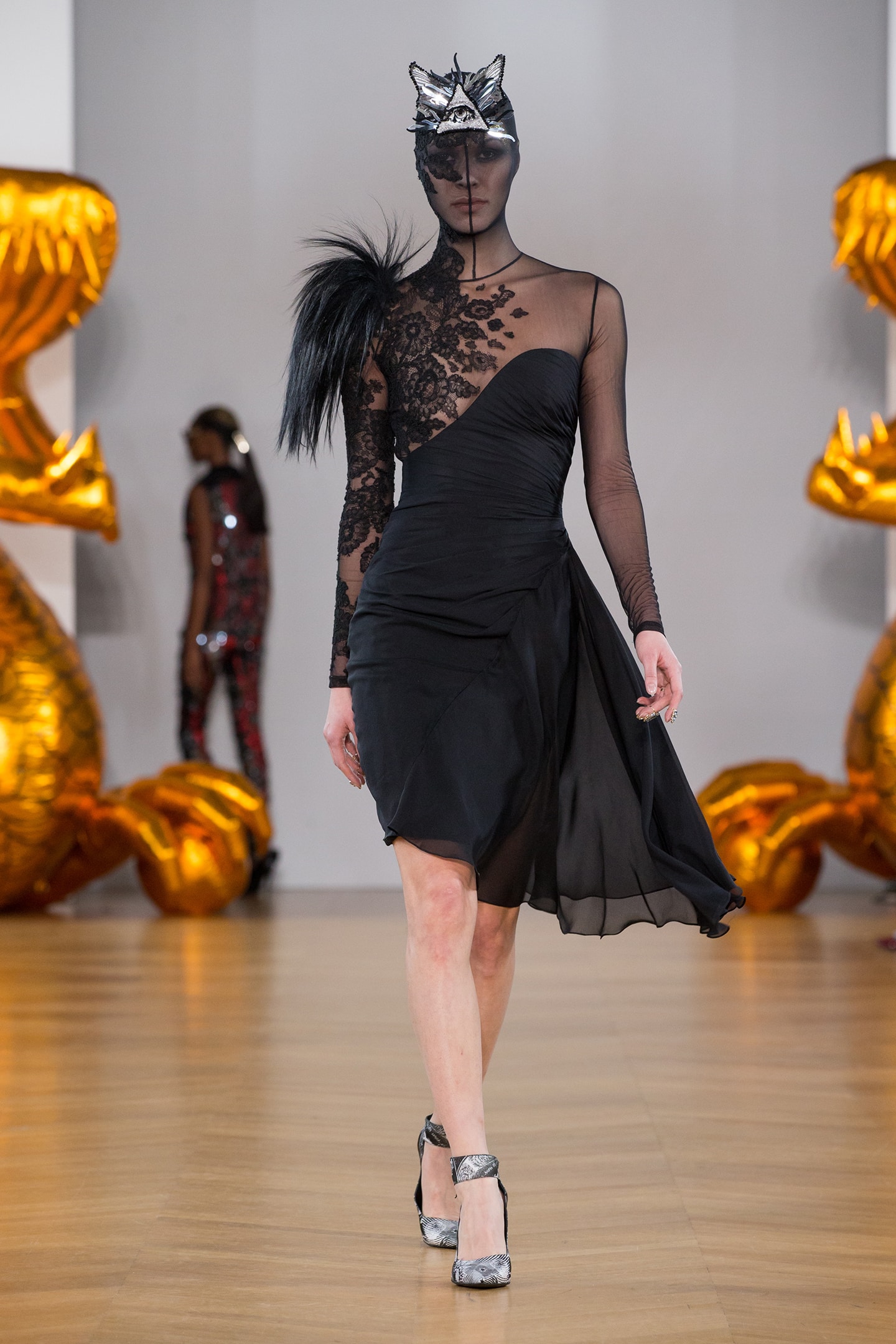 black chiffon and tulle dress black lace by on aura tout vu 