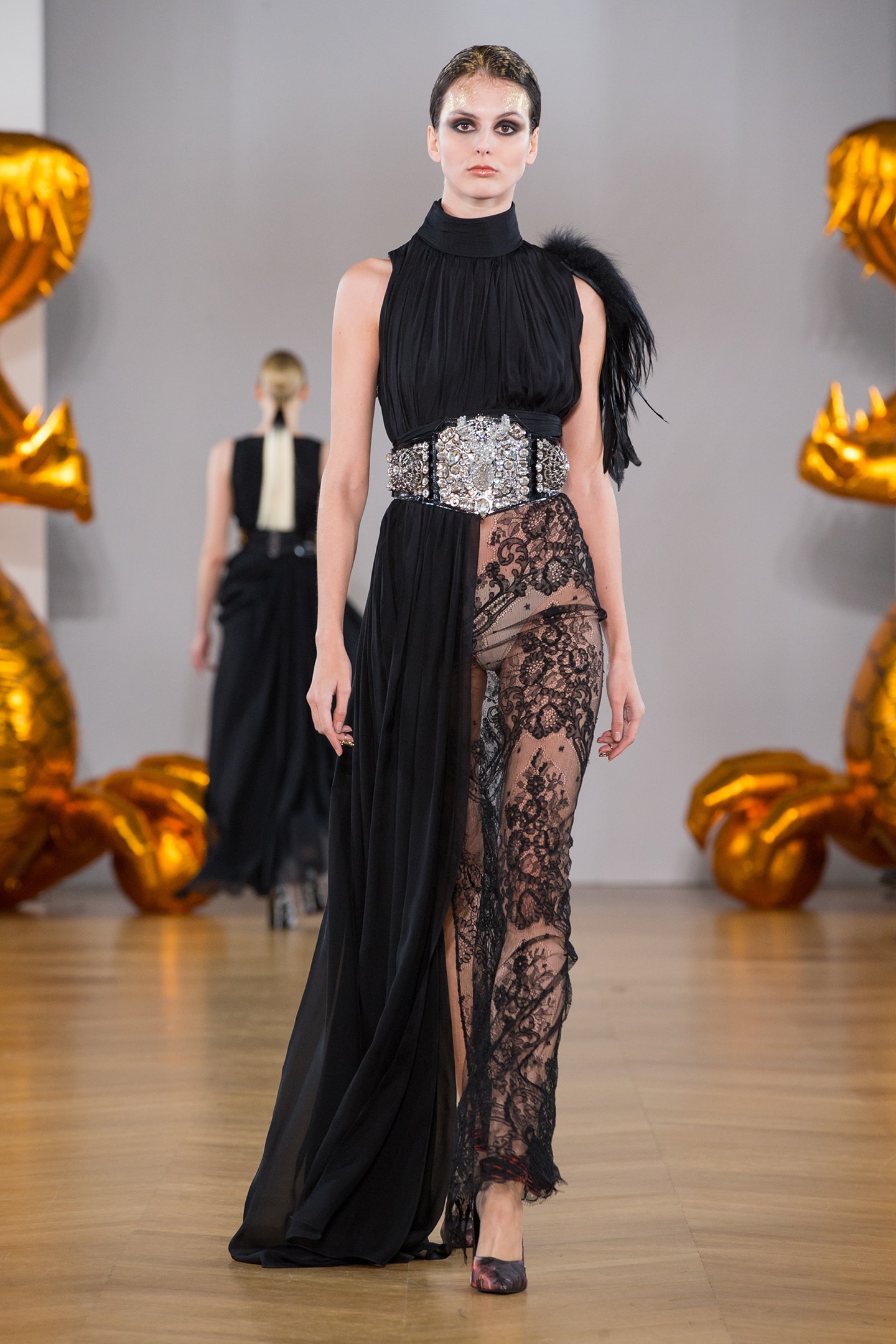 black chiffon silk and lace dress by on aura tout vu 