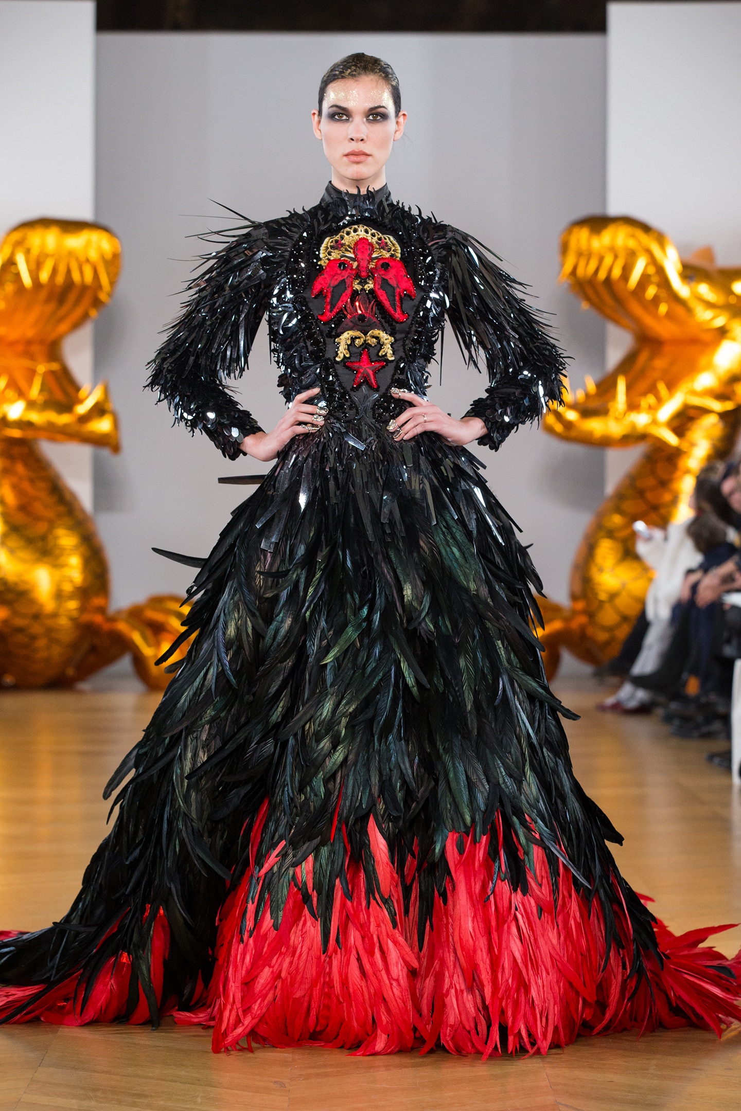 black and red feathers dark dress by on aura tout vu 