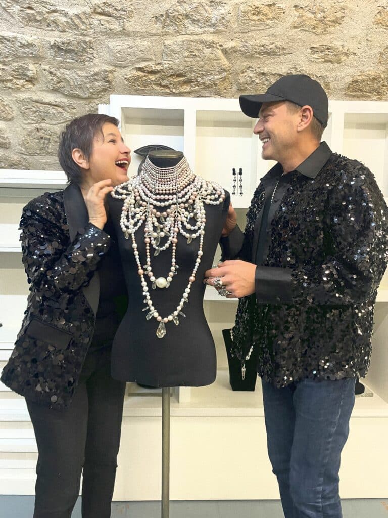 Livia Stoianova Yassen Samouilov designers of couture house On Aura Tout Vu making Madonnas necklace  