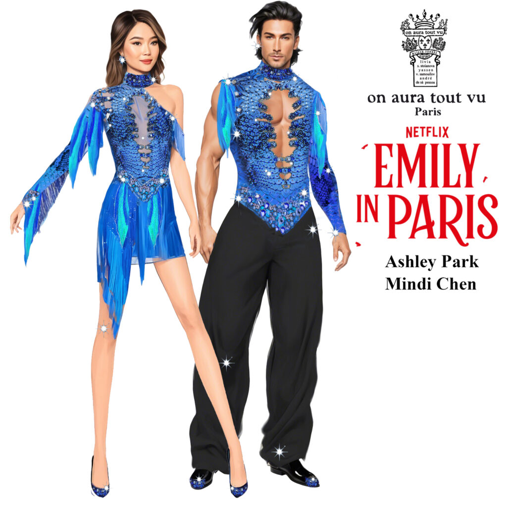 Dessin Ashley Park Atelier parisien On Aura Tout Vu création costume Netflix Emily in Paris 